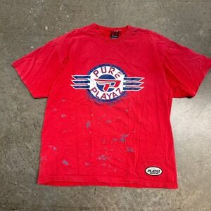 Vintage Pure Playaz Red Graphic T-Shirt Mens XL 90s Streetwear Distressed Cotton